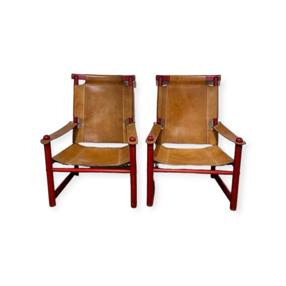 Pair of 1970's Saddle Leather Arm Chairs 72850