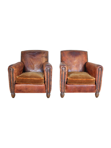 Pair of French 1940's Leather Arm Chairs 47122