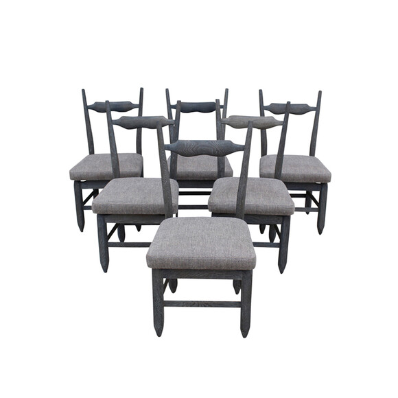 Set of (6) Guillerme & Chambron Cerused Oak Dining Chairs 32752