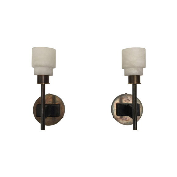 Pair Limited Edition Alabaster and Bronze Sconces 40696