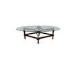 French 1950's Jean Pierre Ryckaert Leather and Iron Base Coffee Table with Glass Top 42545
