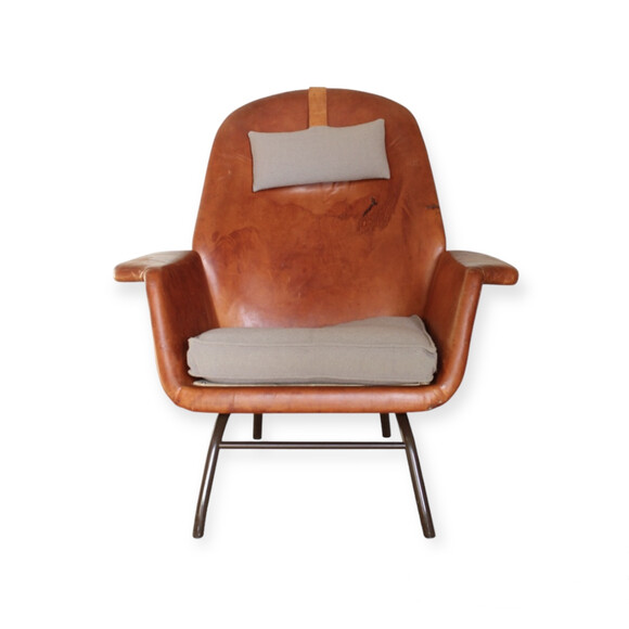 Danish Lounge Chair In Leather With Steel Frame 61955