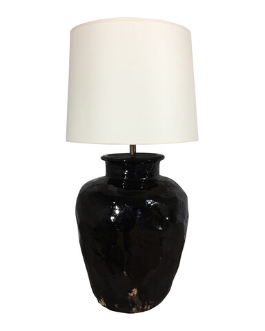 Large Scale Vintage Central Asia Black Glazed Vessel Lamp 41416