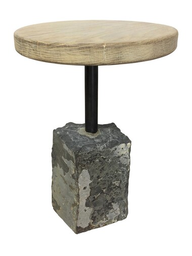 Lucca Studio Ingrid Round Oak and Stone Side Table 46102