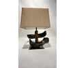 Pair of 18th Century Wood Element Lamps with Custom Burlap Shades 61262