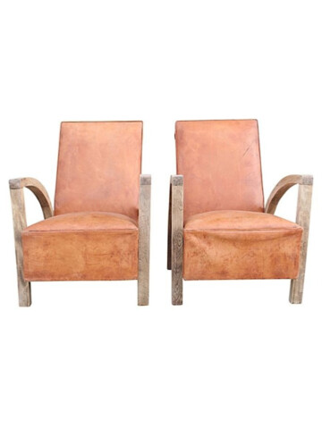 Pair of Mid Century French Leather Arm Chairs 48963
