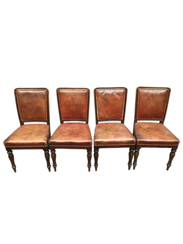 Set of (4) English 19th Century Leather Dining Chairs 45416