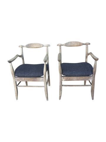 Pair of  Guillerme & Chambron Cerused Oak Dining Chairs 40870