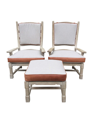 Pair of French Armchairs with Ottoman 31691