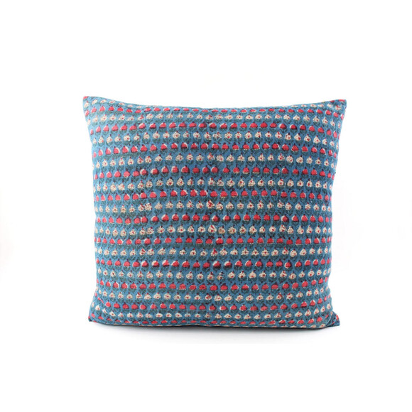Antique Indigo Batik and Stripe Textile Pillow 60572