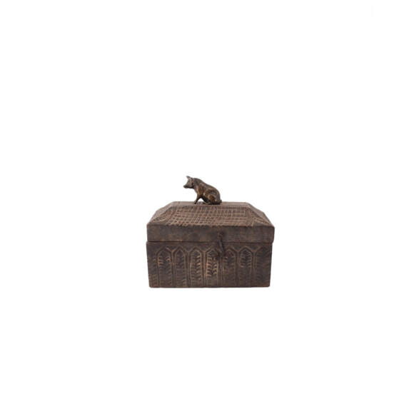 Primitive Wood Box with Bronze Pig Finial 68251