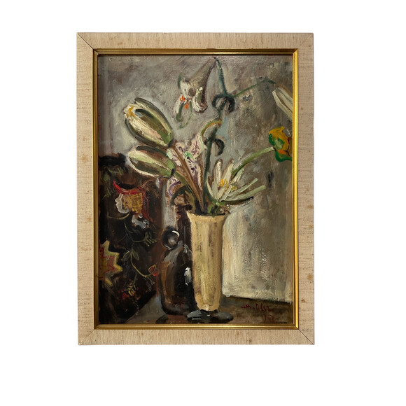 Vintage Swedish Still Life Painting of Flowers in Vase 77566