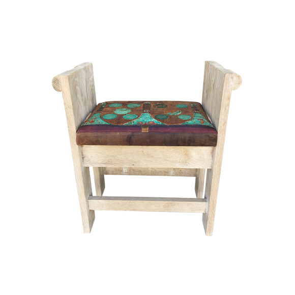 Limited Edition Bench in Solid Oak with Vintage Moroccan Leather Seat cushion 39197
