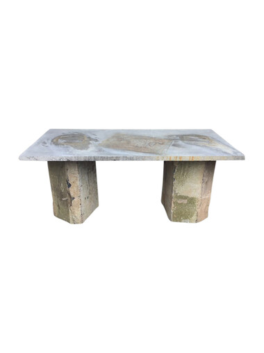 Rectangular Belgian Bluestone Table with Two Basalt Stone Bases 43428