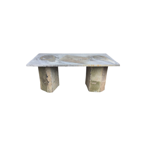 Rectangular Belgian Bluestone Table with Two Basalt Stone Bases 43428