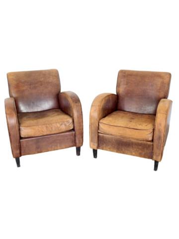 Pair of French 1940's Leather Arm Chairs 48381