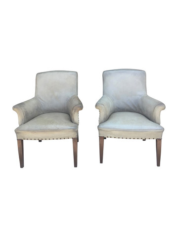 Pair of English Grey Leather Arm Chairs 39185