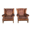 Pair of English Leather Wing Back Chairs 36050