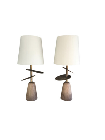 Lucca Studio Pair Callisto Bronze and Wood Lamps 48456