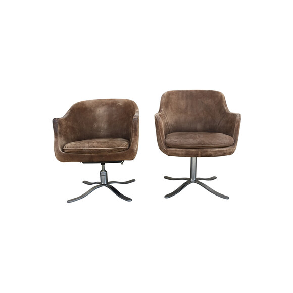 Pair of Vintage Brown Suede Dining Chairs 37680
