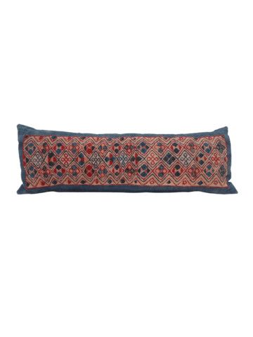 Antique Turkish Embroidery on Striped Home Spun Linen Lumbar Pillow 46799