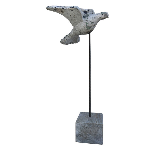 Vintage Belgian Cement Bird Mounted on Oak Wood Stand 31703