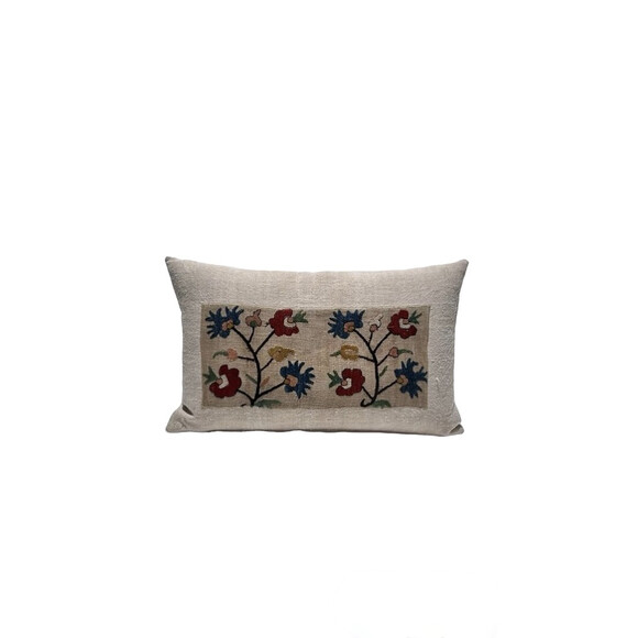 18th Century Turkish Embroidery Silk and Linen Textile Pillow 74801