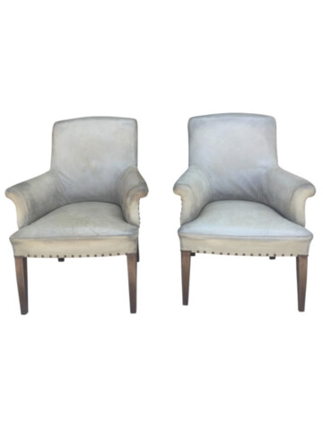 Pair of English Grey Leather Arm Chairs 63972