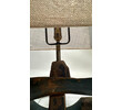 Pair of 18th Century Wood Element Lamps with Custom Burlap Shades 61262