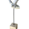 Belgian Cement Bird Mounted on Oak Wood Stand 32852