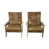Pair of Limited Edition Oak and Vintage Leather Arm Chairs 36297