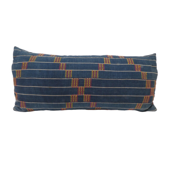 19th Century African Indigo and Embroidered Textile Pillow 60251