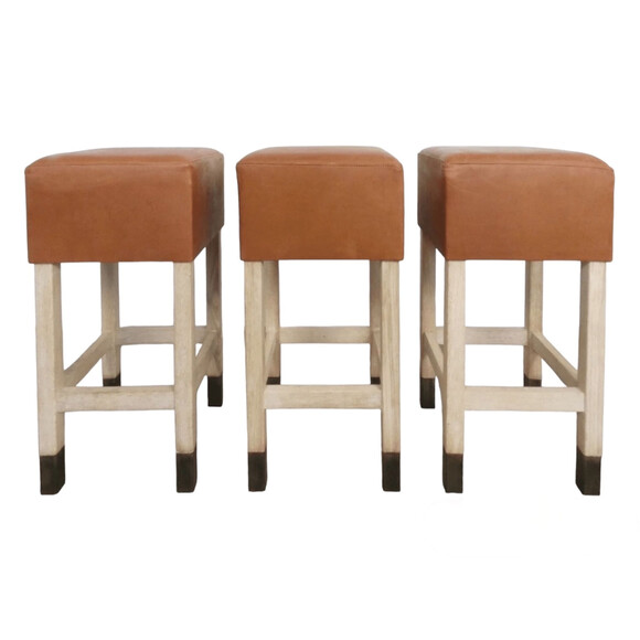 Lucca Studio Set of (3) Percy Saddle
Leather and Oak Stools 65055