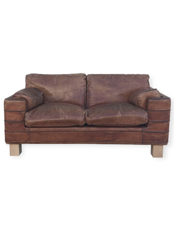 French 1970's Leather Love Seat 66763