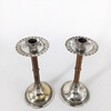 Fine Pair of Arts & Crafts Wooden and Silver Candle Holders 67665