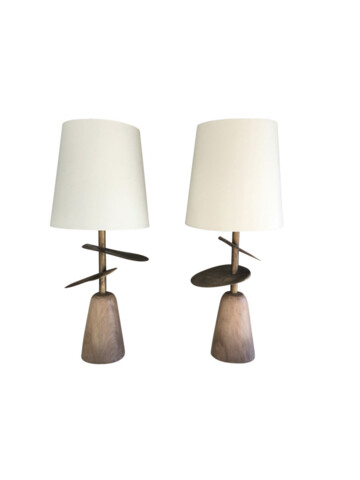 Lucca Studio Pair of Callisto Bronze and Wood Lamps 48450