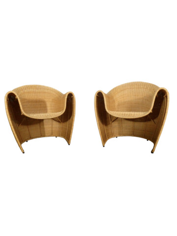 Pair of Italian 'King Tubby' Rattan Chairs 48864