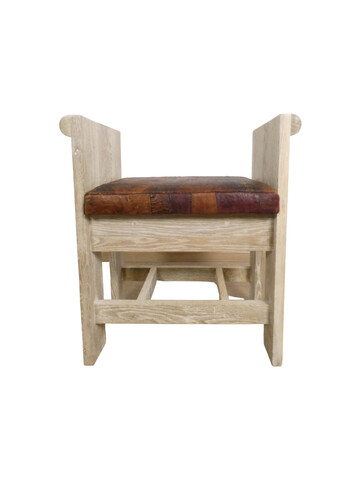 Limited Edition Bench in Solid Oak with Vintage Moroccan Leather Seat cushion 47127