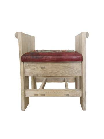Limited Edition Bench in Solid Oak with Vintage Moroccan Leather Seat cushion 47126