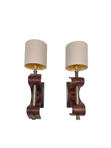 Pair of Lucca Studio Currier Sconces in Bronze and Leather 66515