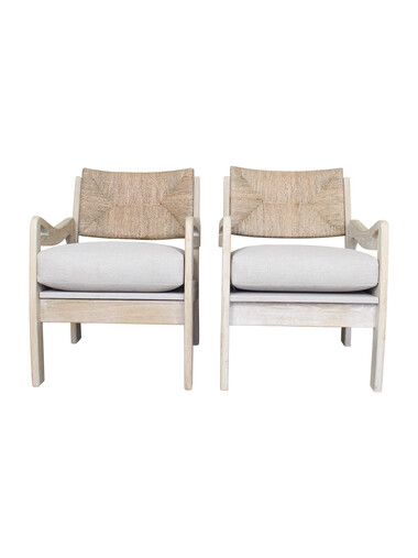 Pair of Lucca Studio Phoebe Oak Chairs with Linen Cushions 46373