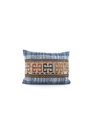 Indonesian Indigo and Turkish Embroidery Antique Textile Pillow 77838