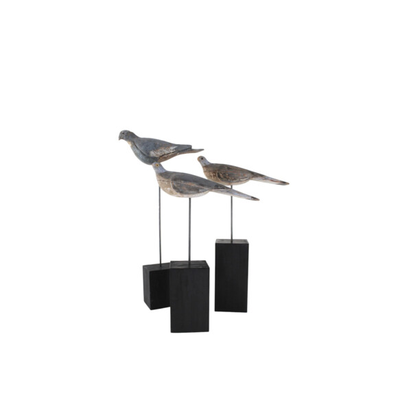 Set of 3 Wooden Primitive Birds on Stands 76808