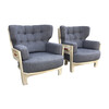 Pair of Rare Model Guillerme & Chambron Oak Armchairs 36129