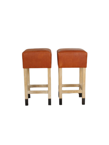 Lucca Studio Pair of Percy Saddle Leather and Oak Stools 48739