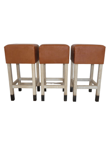 Lucca Studio Set of (3) Percy Saddle Leather and Oak Stools 44944