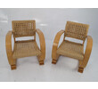 Pair French Woven Rope Arm Chairs 8499