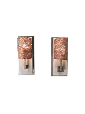 Pair of Limited Edition Vintage Woven Copper Shade Sconces 63623