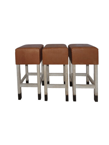 Lucca Studio Set of (3) Percy Saddle Leather and Oak Stools 48745