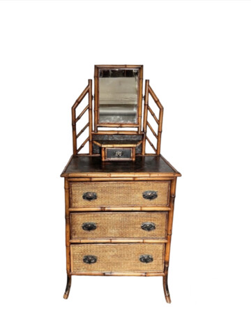 French Bamboo and Chinoiserie Commode with Mirror 65936